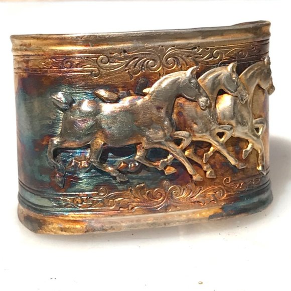 Antique Obsessions Jewelry - Horse Sterling Silver Wide Cuff Bracelet 925 Handmade Gift Victorian Western